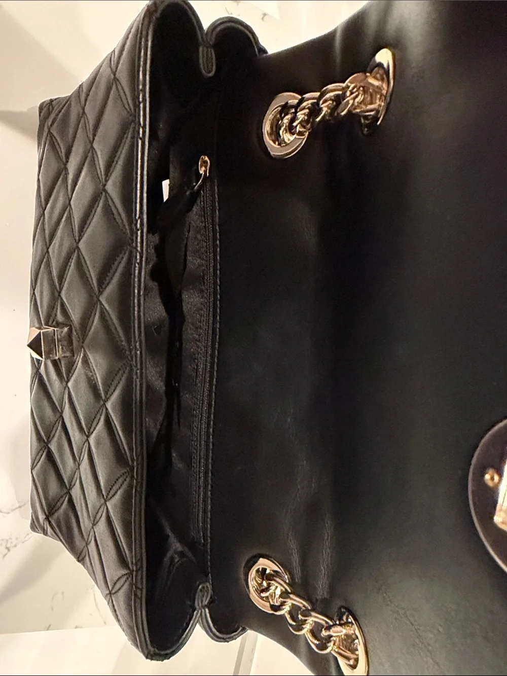 kate spade Medium Black Flap Quilted Shoulder and Crossbody Bag with Gold Chain